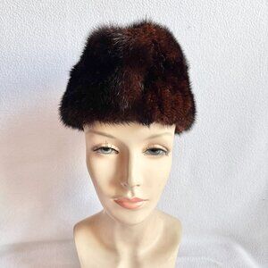 1950s 1960s Dark Brown Mink Brimless Hat